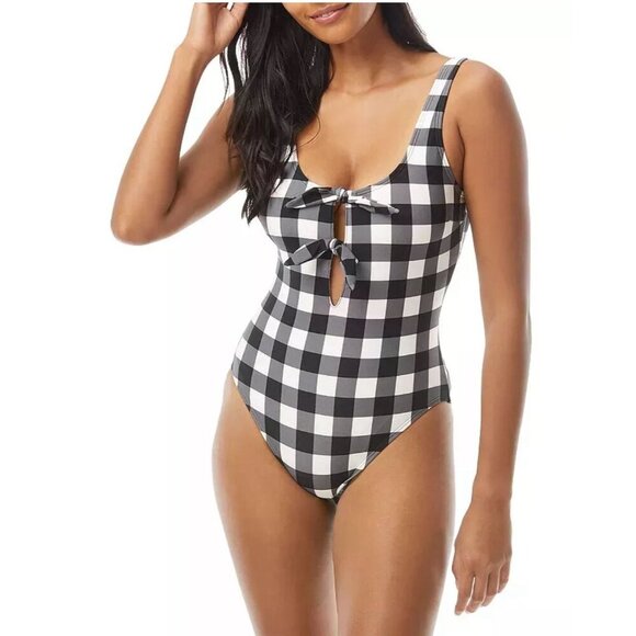 Kate Spade Black & White Bunny Gingham  One-Piece Women's Swimsuit Size S - Picture 1 of 5